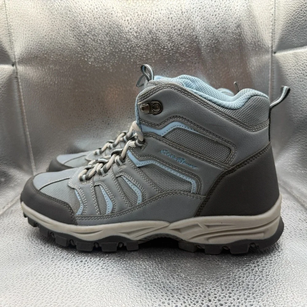 Size 9.5 Eddie Bauer Williamette Gray Blue Mens Mid Top Trail Hiking Boots‎